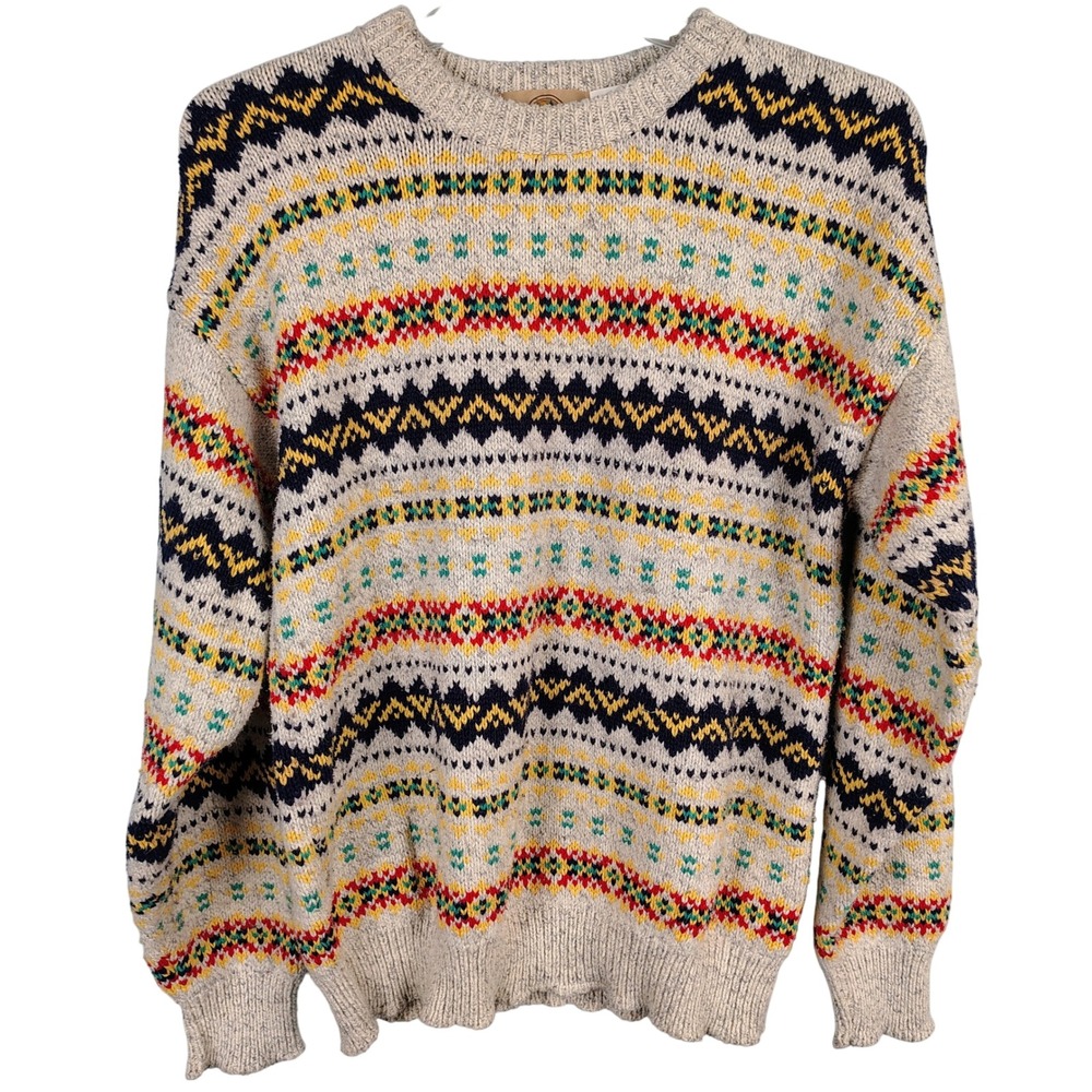 VTG Woods Mens L Fair Isle Cotton Knit Sweater Multicolor Gorpcore Granola Girl